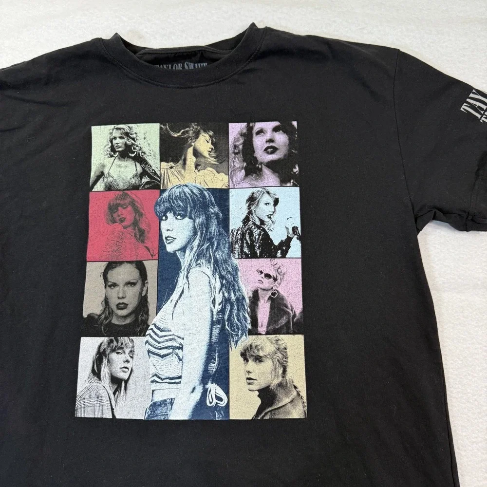 Taylor Swift Shirt Women L Black Eras Tour‎ Concert Graphic Album Collage Tee